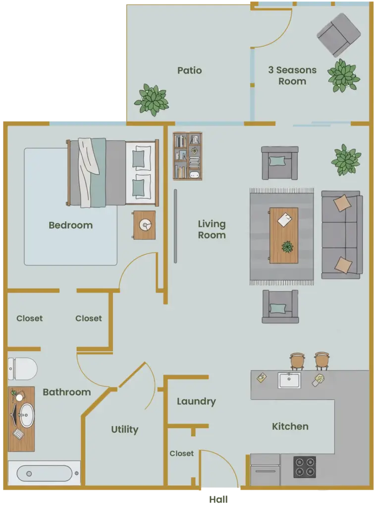 Sterling Oaks One Bedroom Floor Plan